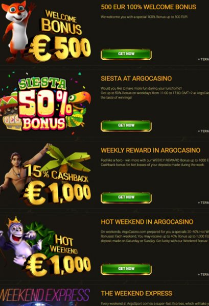 Bonusy v online casinu Argo Casino