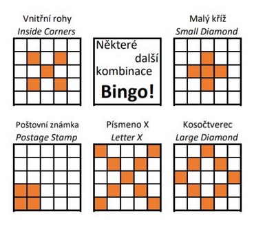 Příklady různých dalších kombinací ve hře Bingo