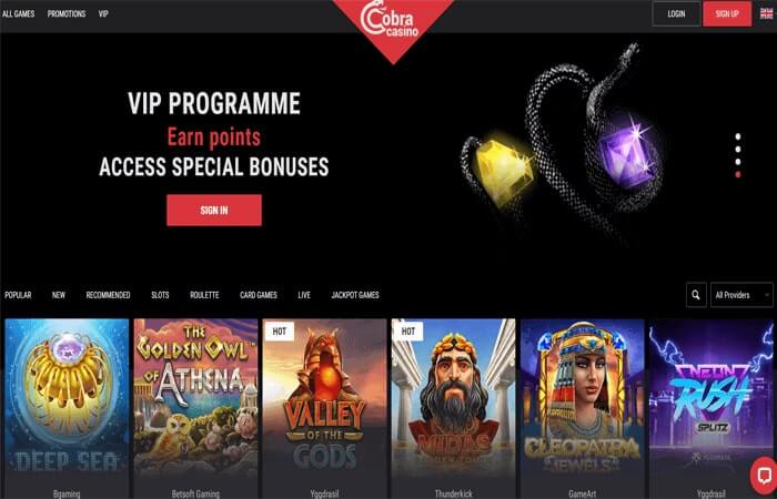Online casino Cobra Casino - home page